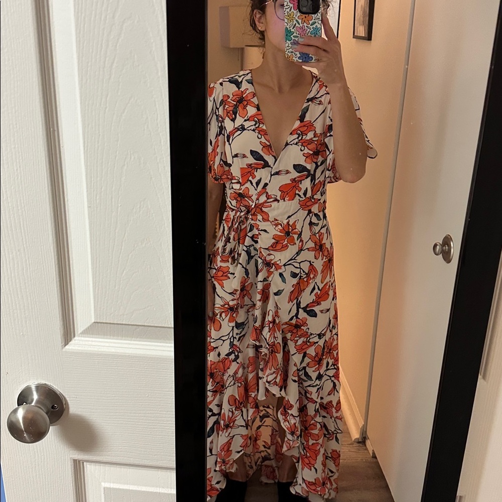 Essue Cream and Orange Floral Dress